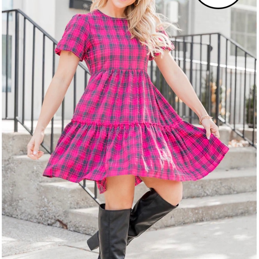Pink and black short sleeve Babydoll dress
